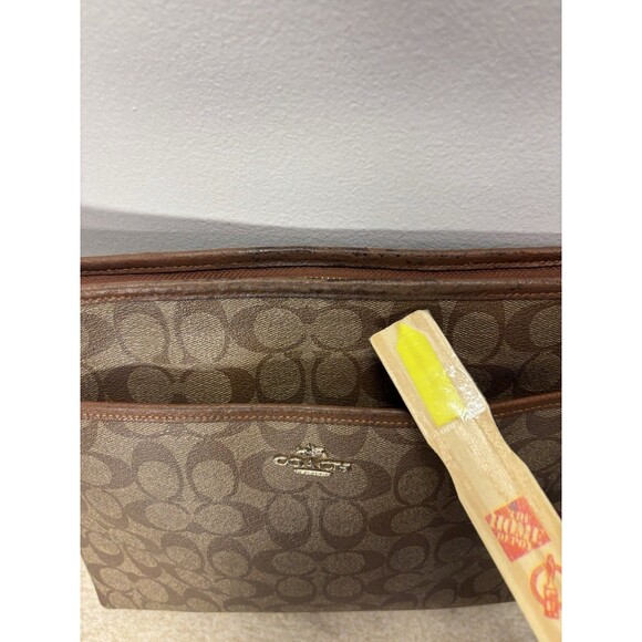 Coach Signature C File Bag Crossbody Shoulder Bag Purse Khaki Mahogony Sz 12x10 - Picture 6 of 16